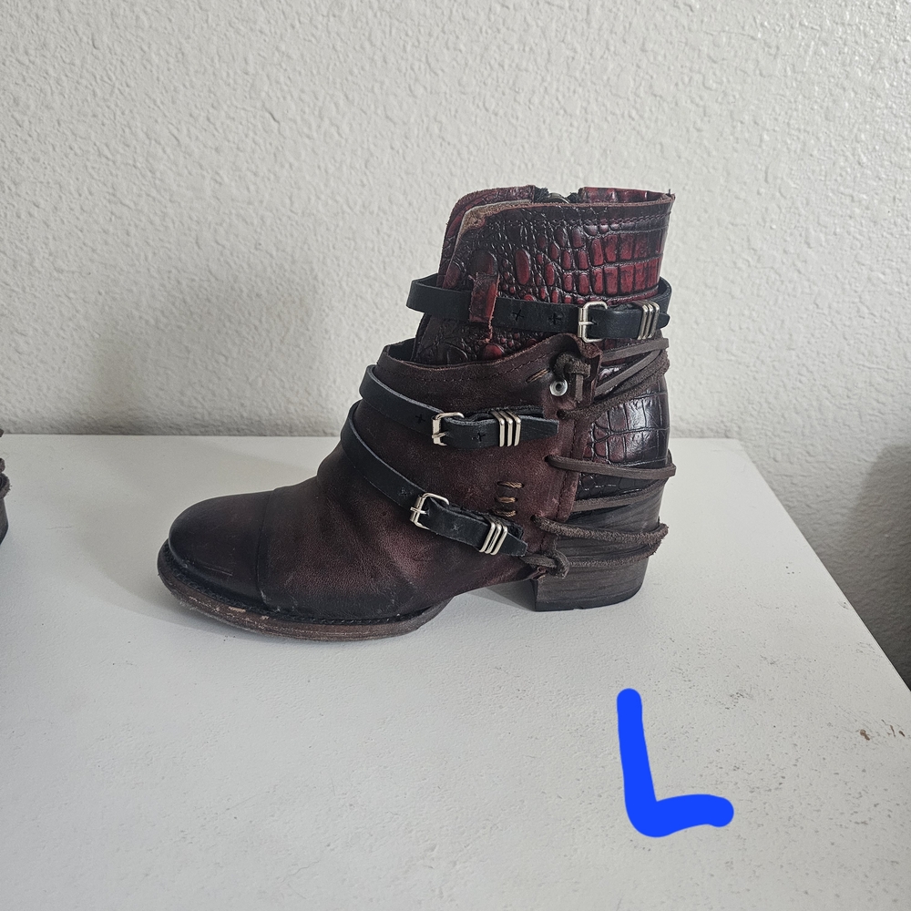 Freebird by Steven Burgundy Leather Ankle Boots Crue - Picture 3 of 16
